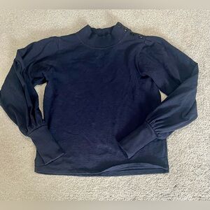 Sessun Amor Mock Neck Ribbed Cuff Pullover, Women’s Navy Long Sleeve Top- Medium